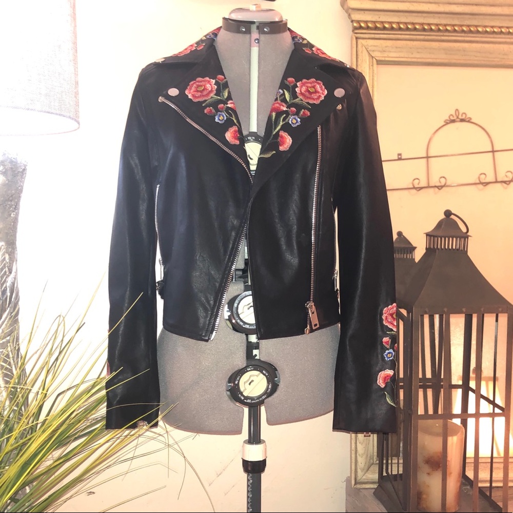 Embroidered biker jacket